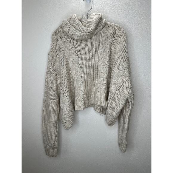 Lovestitch Tan Chunky Cable Knit Turtleneck Oversized Cropped Sweater S - Picture 5 of 11